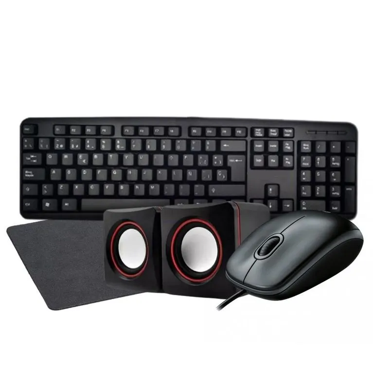 Kit Teclado Mouse Com Fio Usb Caixa De Som E Mousepad
