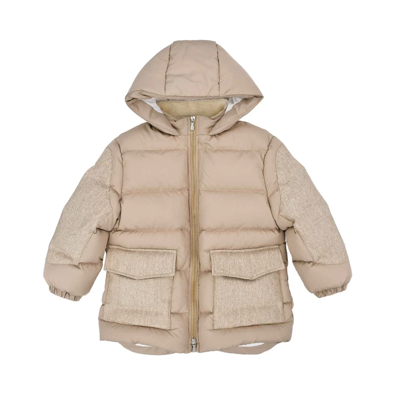 Eleventy Kids Girl's Beige Hooded Down Jacket beige / 10