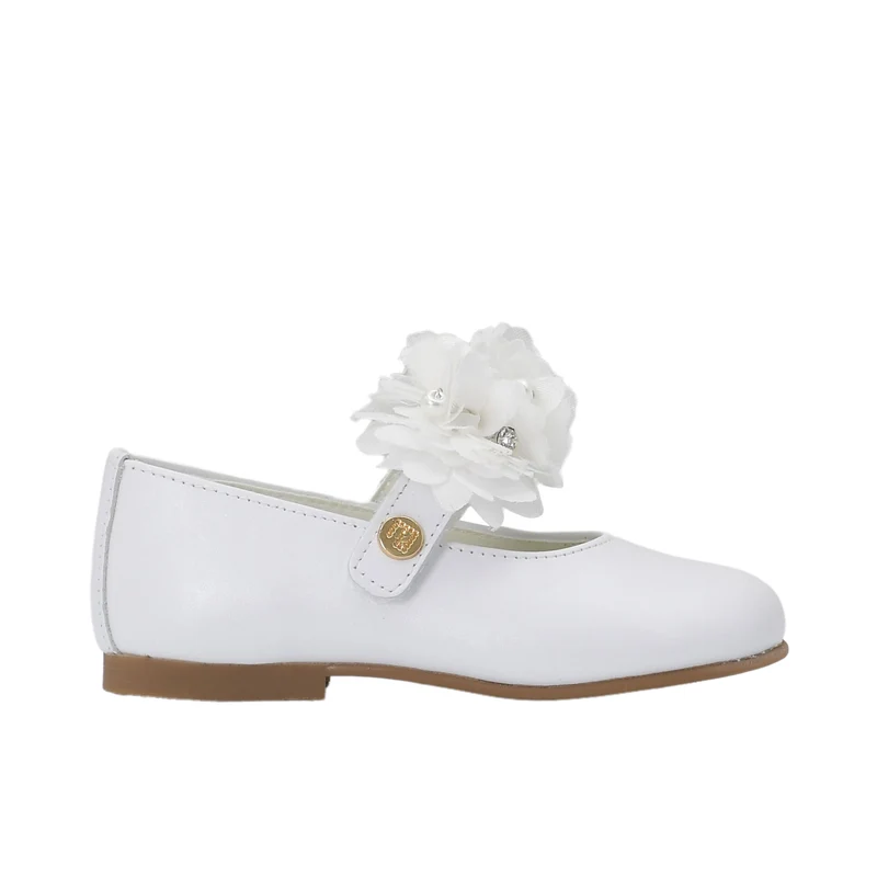 Andanines Kids Girls White Floral Strap Ballerina Flats 23 / White
