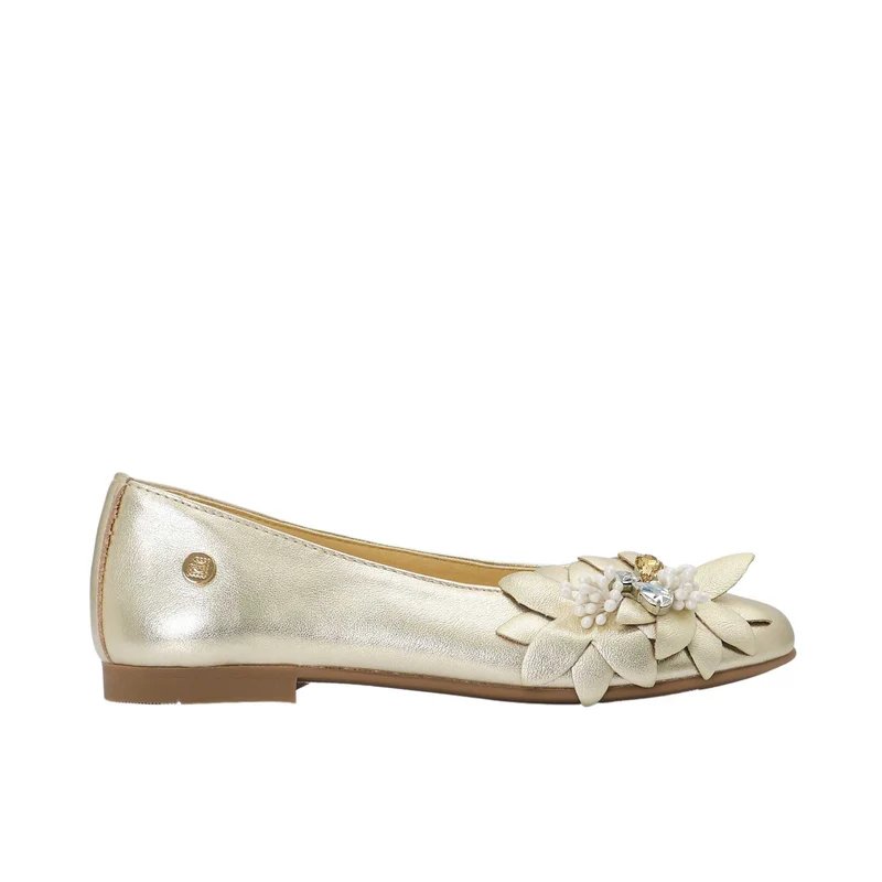 Andanines Kids Girls Gold Floral Ballerina Flat Shoes 35 / Gold