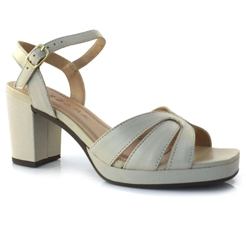Sandália de Couro e Salto Bloco Suzzara Off White 73815 36
