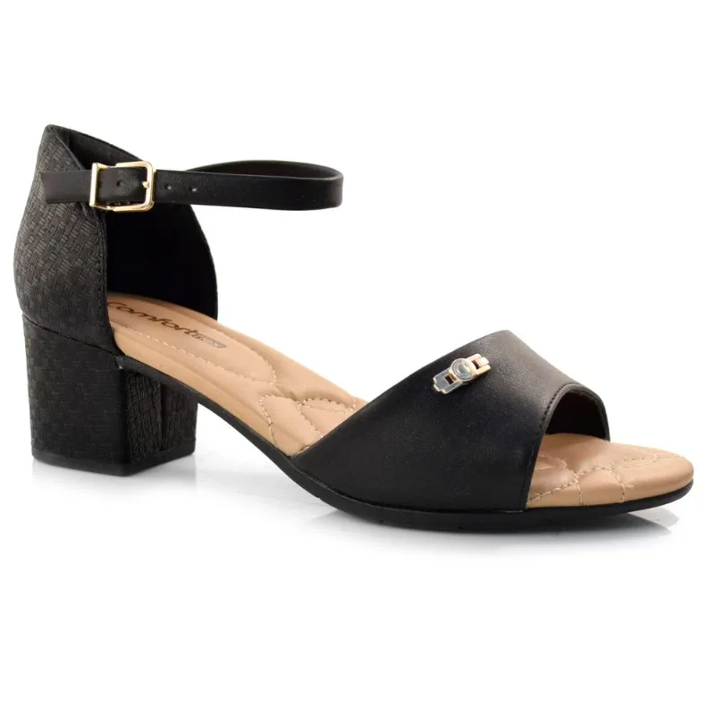 Sandália Feminina com Salto Bloco Comfortflex Preto 23-57405 38