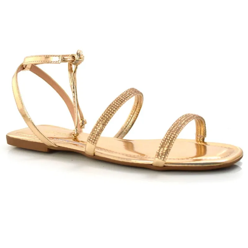 Sandália Rasteira de Amarrar Lacolly Amarelo 6303 35