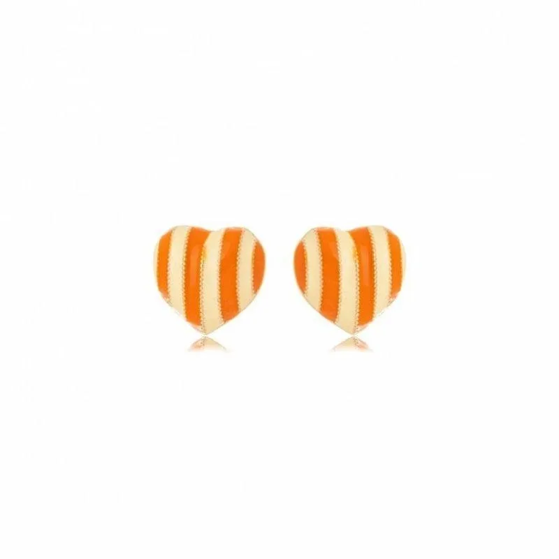 Brinco Coração Off White E Laranja Em Banho De Ouro De 18k
