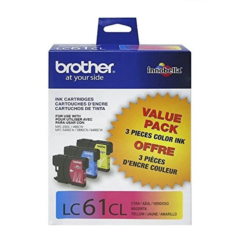 Brother LC61CL 3-Pack Tinteiro Pack, 500 Page-Yield, Ciano Magenta Amarelo