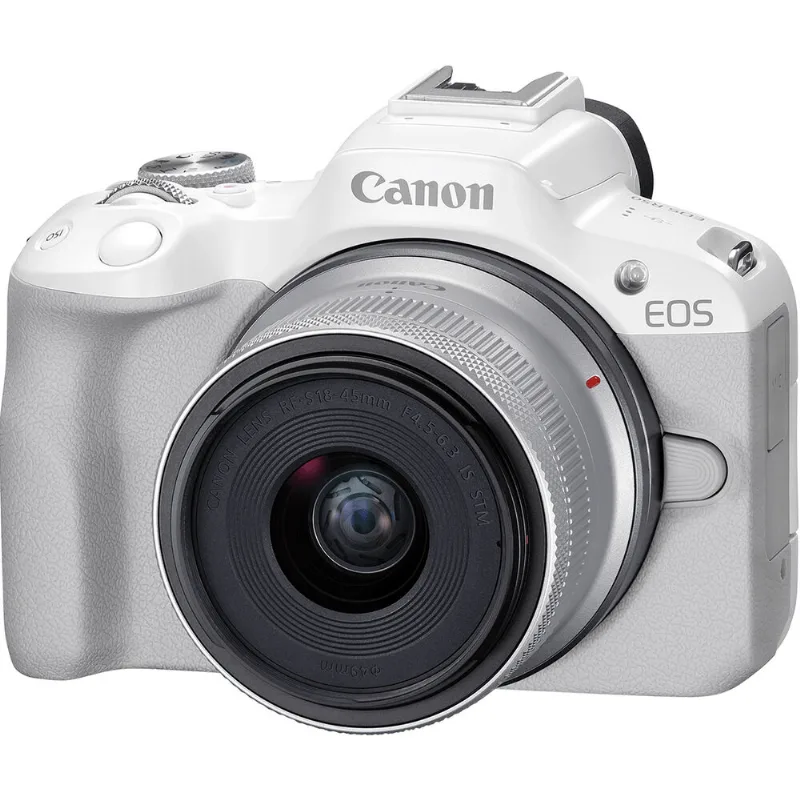 Câmera Canon EOS R50 Mirrorless 4K com Lente RF-S 18-45mm IS STM (Branca)