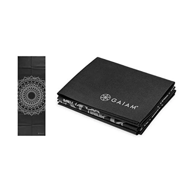 Gaiam Yoga Mat Folding Travel Fitness & Exercise Mat Tapete de Yoga Dobrável para Todos os Tipos de Yoga, Pilates & Floor Workouts, Midnight Marraquexe, 2mm