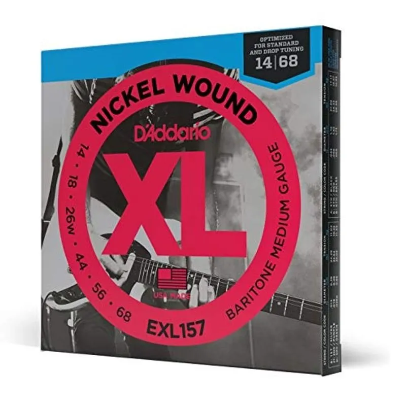 D'Addario Nickel Wound Cordas de guitarra elétrica, 1-Pack, Barítono Médio, 14-68