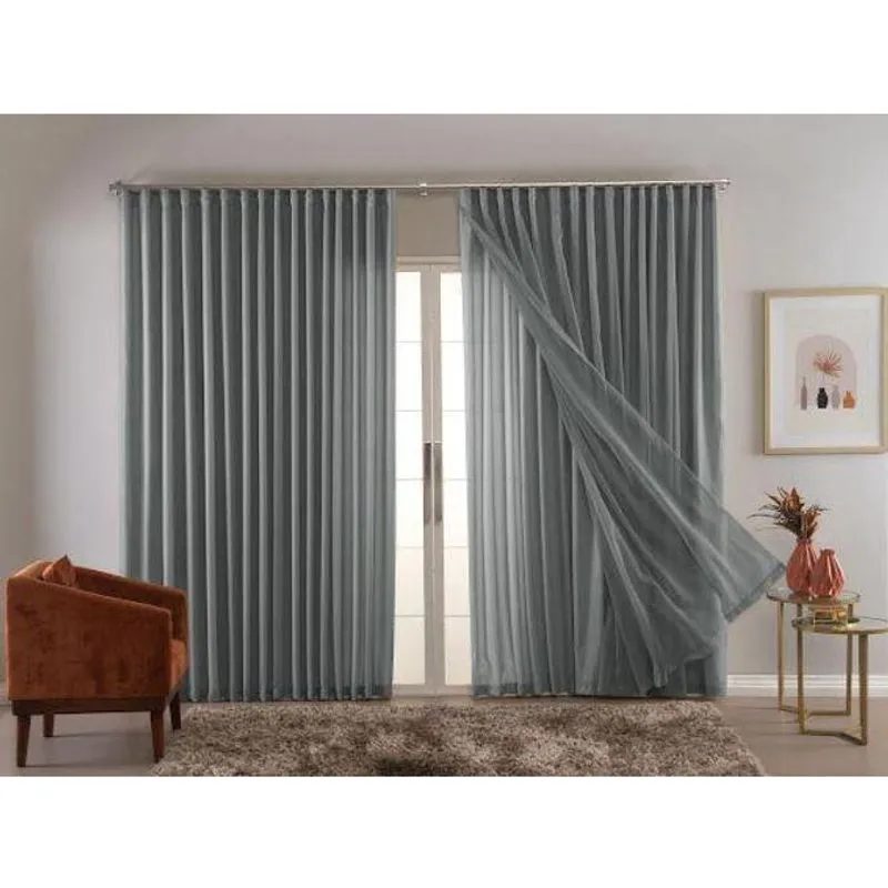 Cortina Trilho Suiço Forro com Voil Cinza 6.00 x 2.50