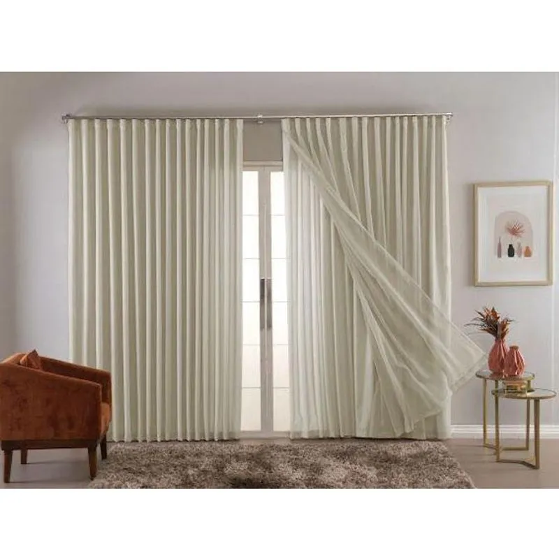 Cortina Trilho Suiço Forro com Linho 6.00 x 2.50 Branca
