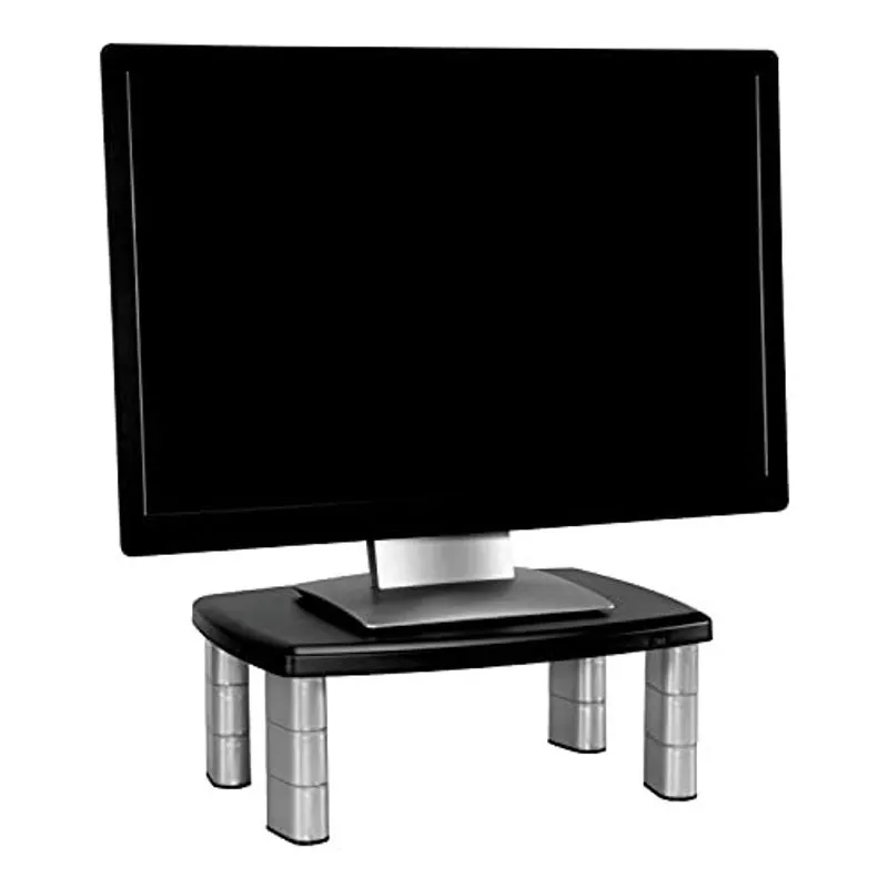 3M Monitor ajustável Stand Riser, três segmentos de perna basta ajustar altura, plataforma robusta mantém até 80 lbs para monitores, laptops e impressoras, espaço para armazenamento por baixo, prata/p