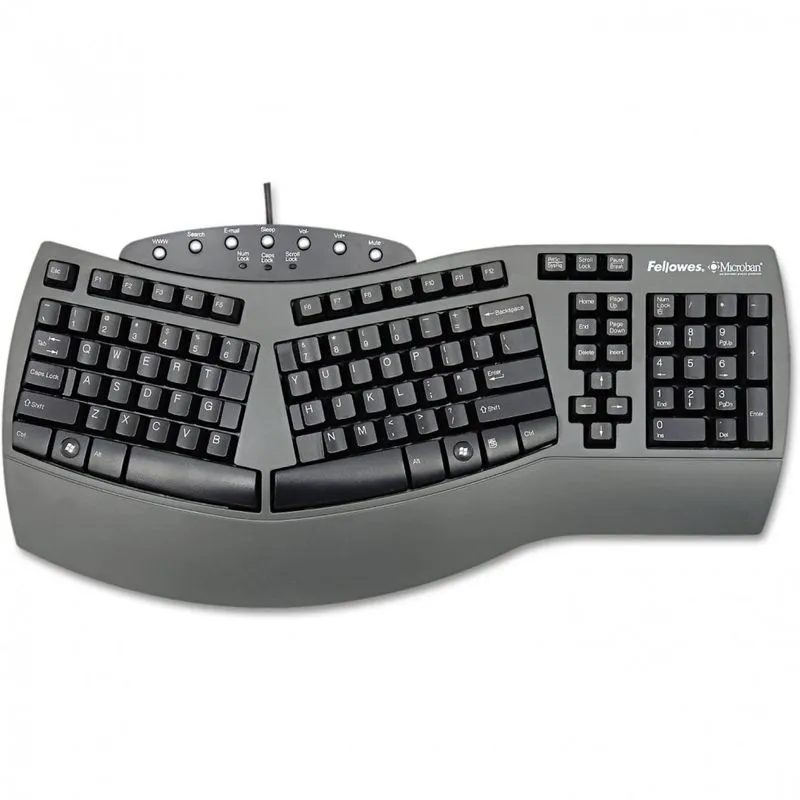 Teclado Ergonomico Dividido Com Fio Recarregavel Reduz A Tensao Das Maos, Fellowes 8541646878, Preto