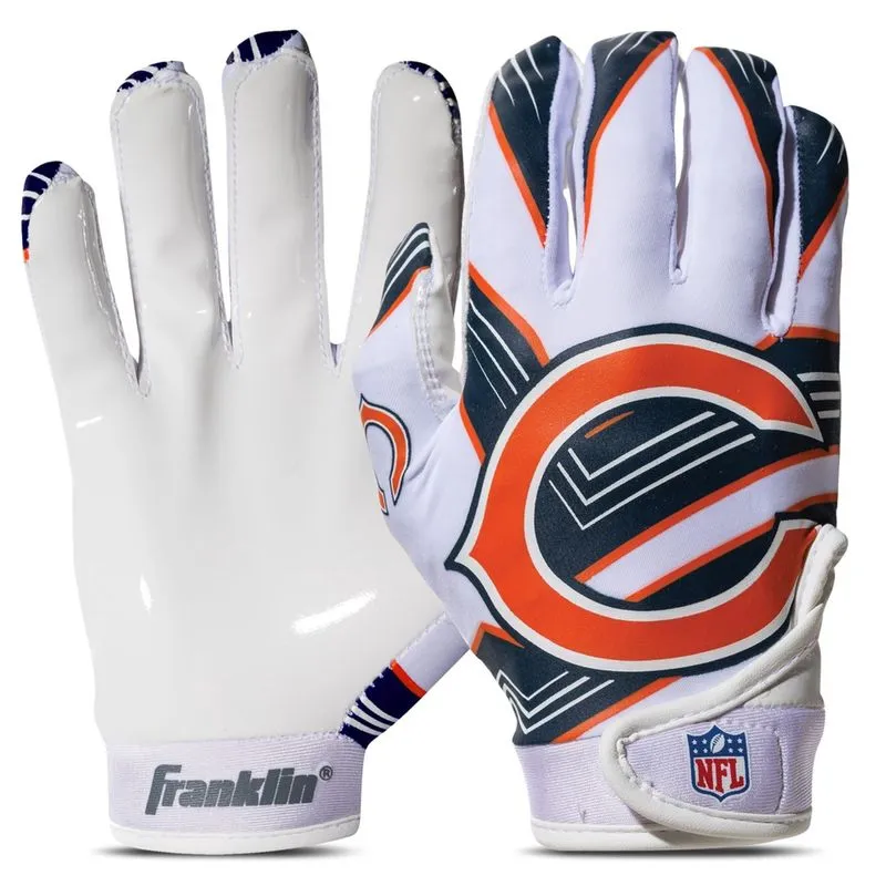Franklin Sports Chicago Bears Youth nfl Football Receiver Luvas - Luvas Receptoras para Crianças - Logotipos da Equipe nfl e Palma de Silicone - Youth s/xs Pair