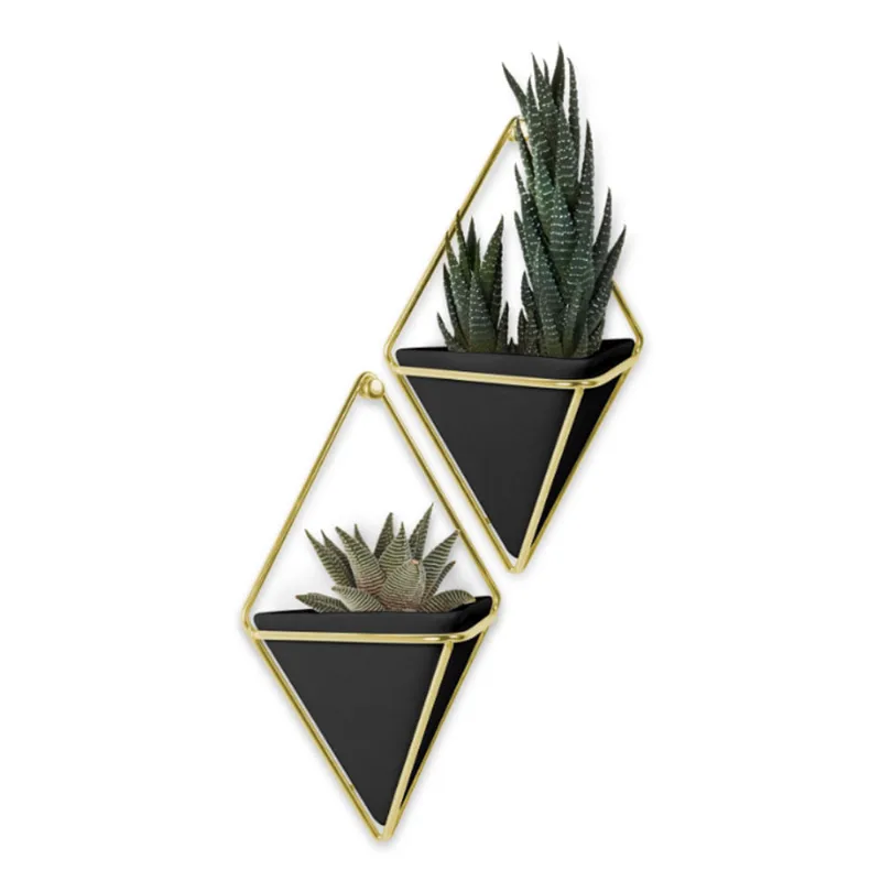 Vaso Trigg De Parede Conjunto Com 2 Peças Preto E Dourado Umbra