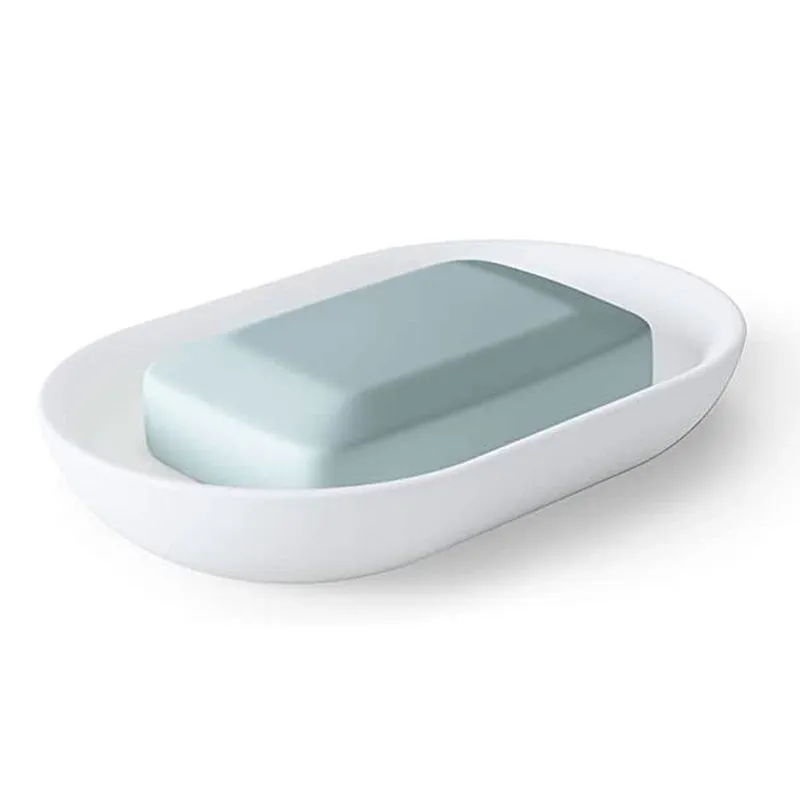 Saboneteira Oval Junip Branco Em Resina Umbra