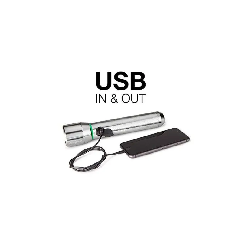 Lanterna LED Energizer Vision HD 1000 Lúmens Duas Portas USB Resistente a Água de Metal