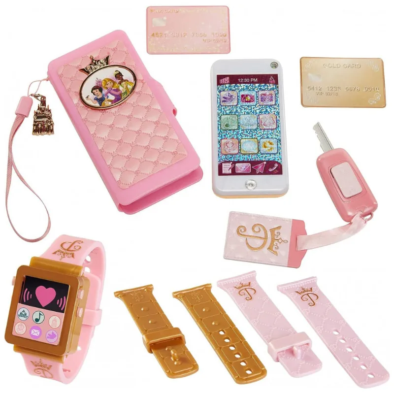 Cojunto Celular E Relógio De Brinquedo Com Acessórios, Coleção Princesa Da Disney, Rosa