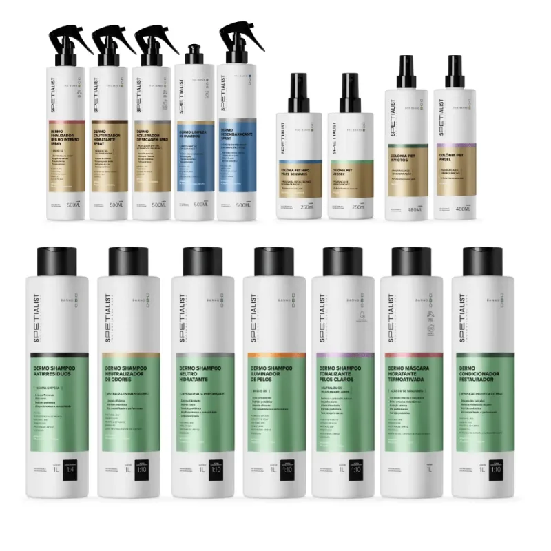 Kit Completo Banho e Tosa pequeno - 16 Produtos (7x 1L + 5x 500ml + 2x 250ml + 2x 480ml)