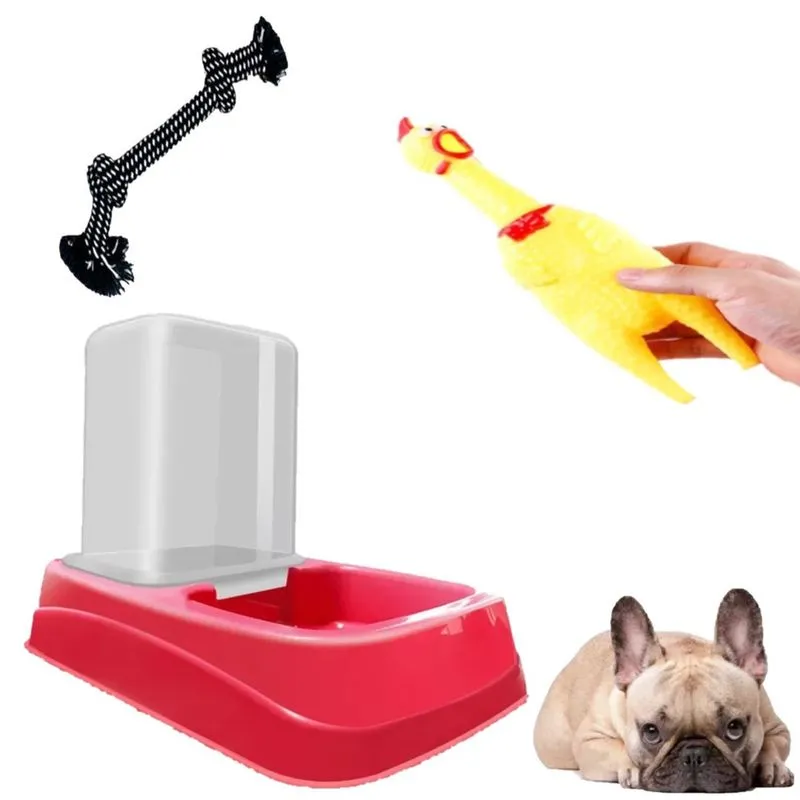 Kit Bebedouro E Comedouro Automatico 1,5L + Mordedor e Corda