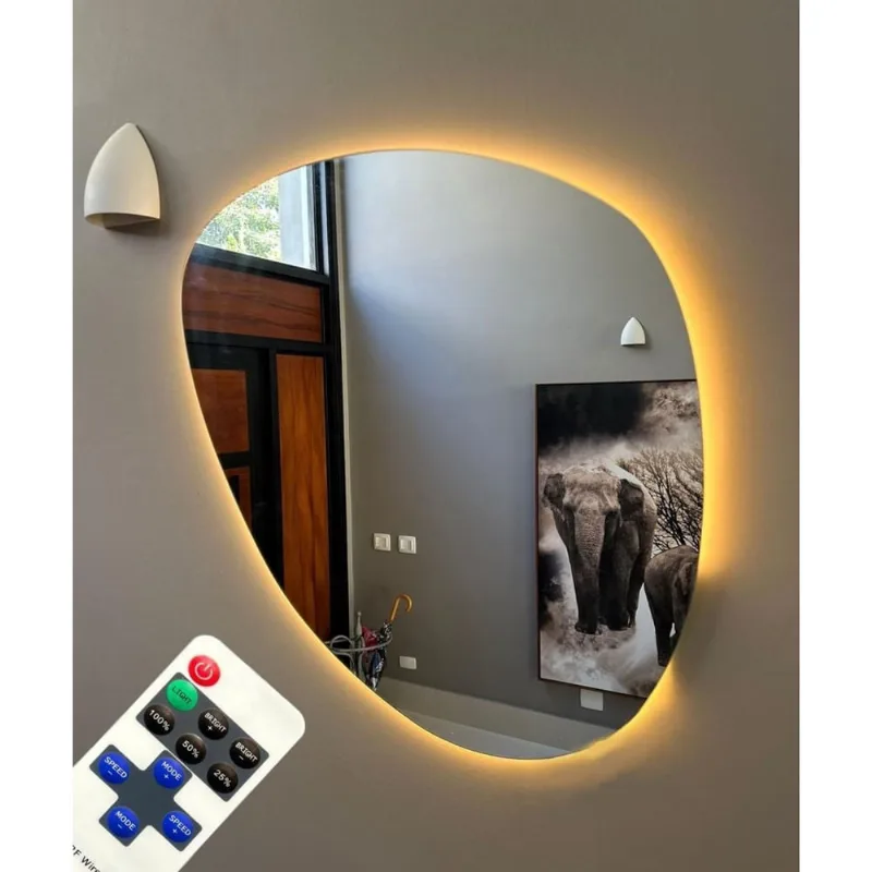 Espelho Orgânico Grande Decorativo 80Cm Com Led E Controle