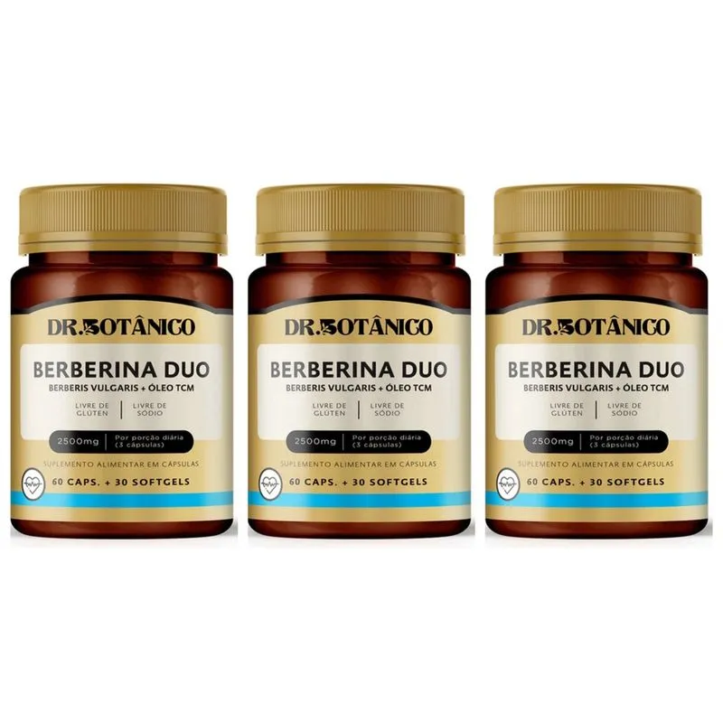 Kit 3 un - berberina duo 2500MG 90 capsulas - dr. botanico