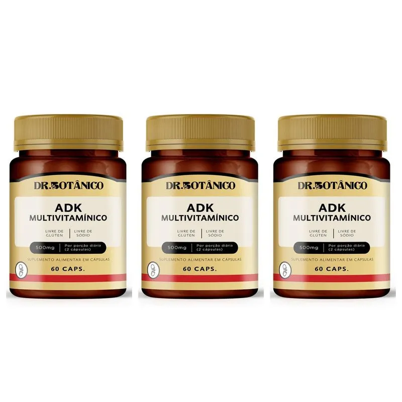 Kit 3 Un - Adk Multivitaminico 500mg 60 Capsulas Dr Botanico
