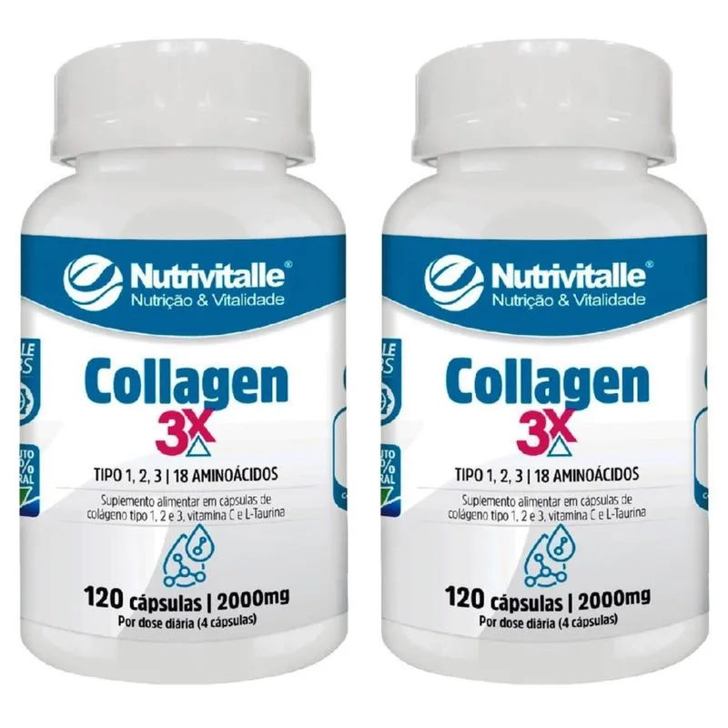 Kit 2 un - colageno 3X 2000MG 120 capsulas nutrivitalle