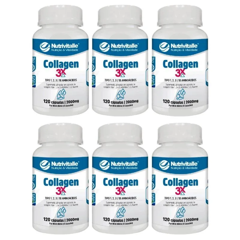 Kit 6 un - colageno 3X 2000MG 120 capsulas nutrivitalle
