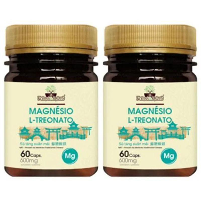 Kit 2 Un - Magnesio L Treonato 600mg 60 Caps Folha &amp; Raizes