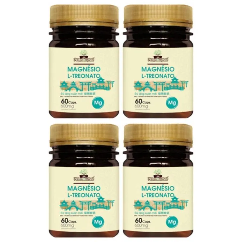 Kit 4 Un - Magnesio L Treonato 600Mg 60 Caps Folha & Raizes