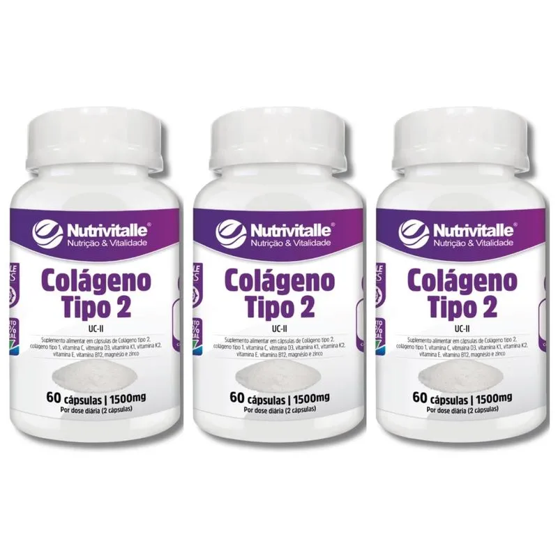 Kit 3 un - colageno tipo 2 1500MG 60 capsulas nutrivitalle