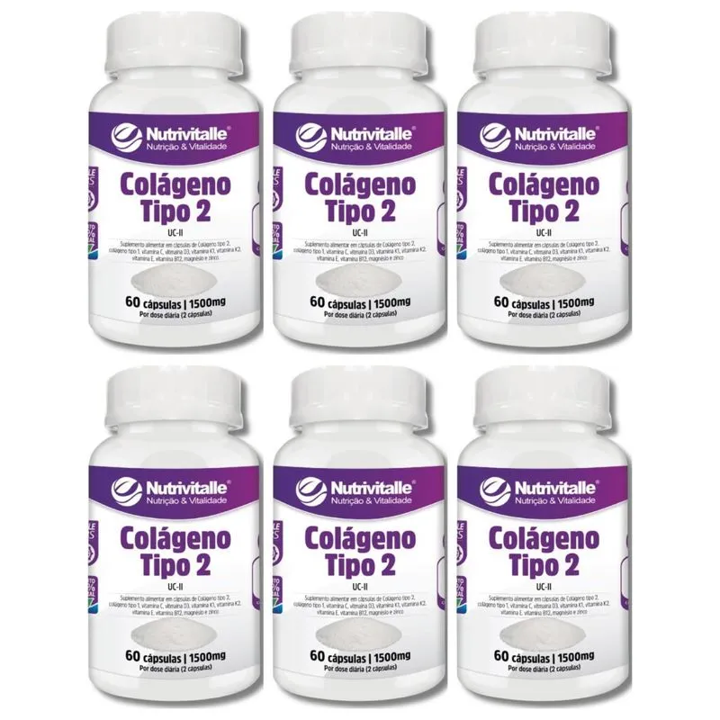 Kit 6 Un - Colageno Tipo 2 1500mg 60 Capsulas Nutrivitalle