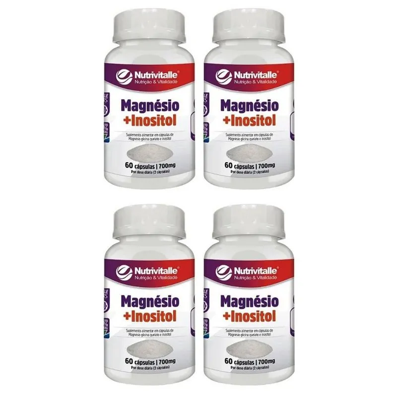 Kit 4 Un - Magnesio Inositol 700mg 60 Capsulas Nutrivitalle