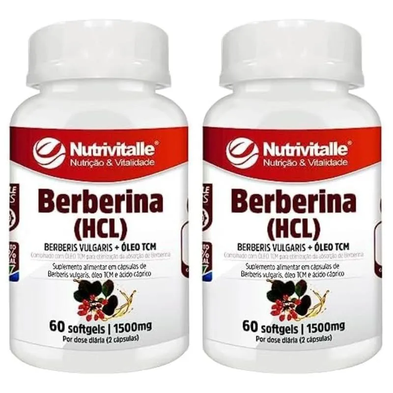 Kit 2 Un - Berberina Hcl 1500mg 60 Capsulas Nutrivitalle