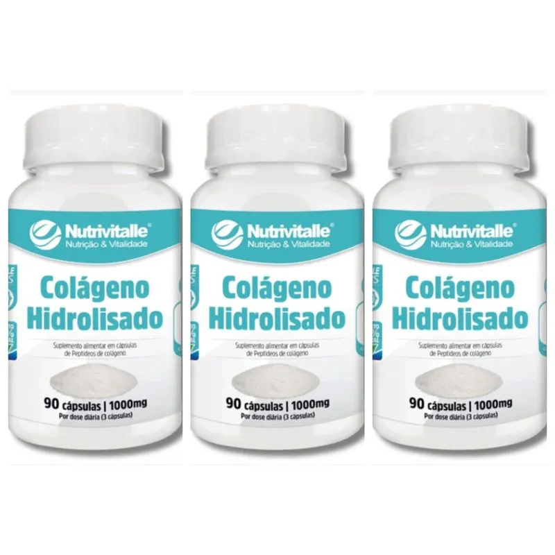 Kit 3 un - colageno hidrolisado 1000MG 90 cps - nutrivitalle