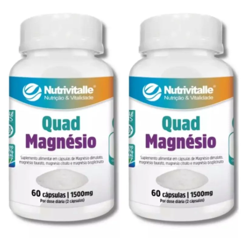 Kit 2 un - quad magnesio 1500MG 60 capsulas - nutrivitalle