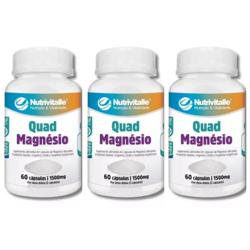 Kit 3 un - quad magnesio 1500MG 60 capsulas - nutrivitalle