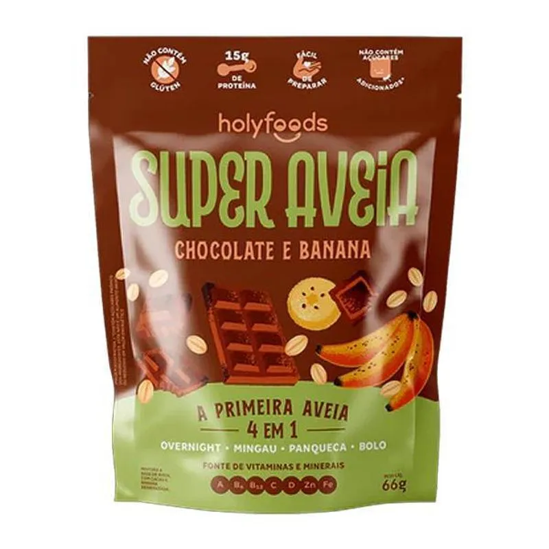 Super Aveia Chocolate Com Banana Sem Glúten Holyfoods 66g
