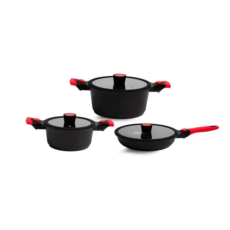 Conjunto de 3 Panelas Antiaderentes Em Mármore Autêntico Chef