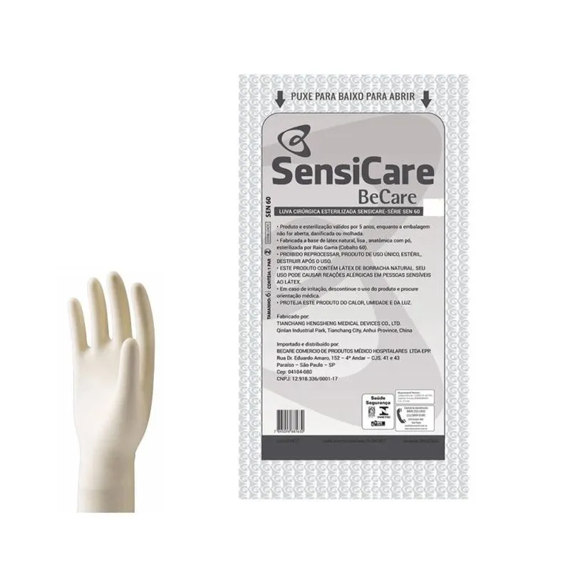 Luva cirurgica esteril 8,0 c/po sensicare C/200 pares