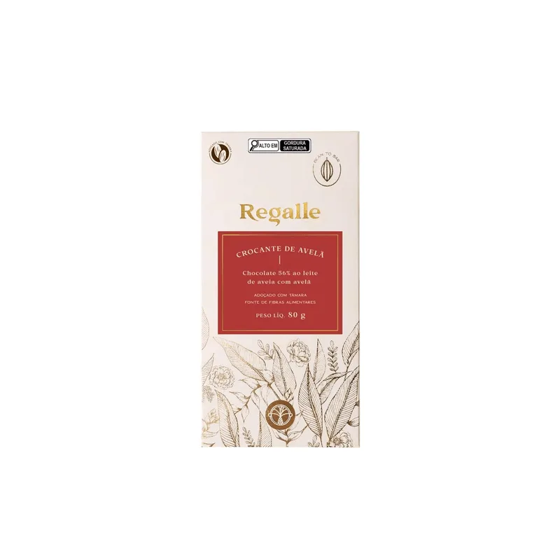 Chocolate Ao Leite De Aveia 56% Cacau Com Crocante De Avelã Regalle 80g