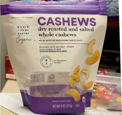 Dry roasted and salted whole cashews