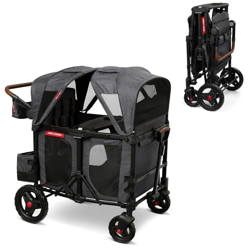 Carrinho De Passeio Vagão Para 4 Crianças Modelo Voya Xt, Marca Radio Flyer, Cinza