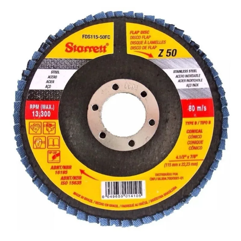 Disco lixa flap 115MM (4.1/2) p/metal GR050 starrett FDS115-50FC