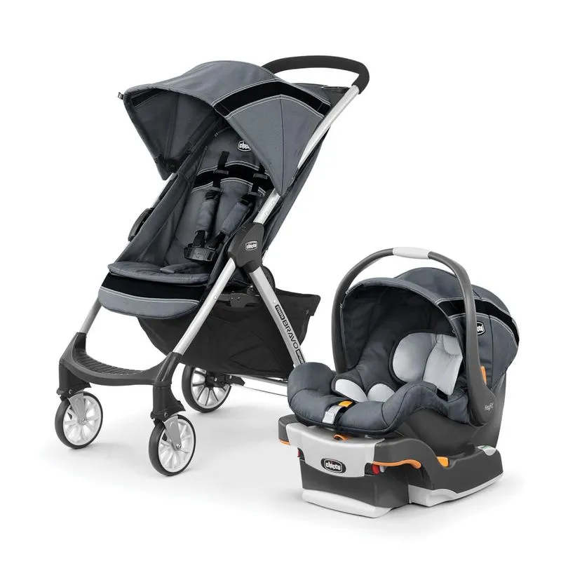 Carrinho De Bebê Travel System Com Encosto Reclinável Em 3 Posições E Ajuste Fácil Com Uma Mão, Chicco Mini Bravo Sport, Cinza