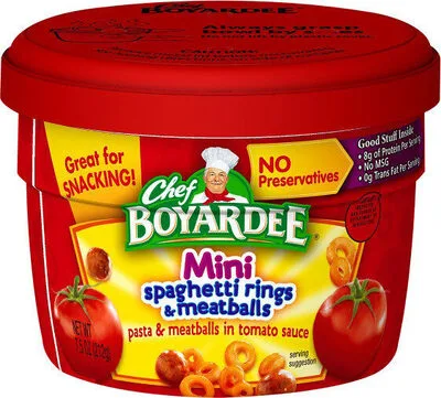 Spaghetti rings and meatballs cup