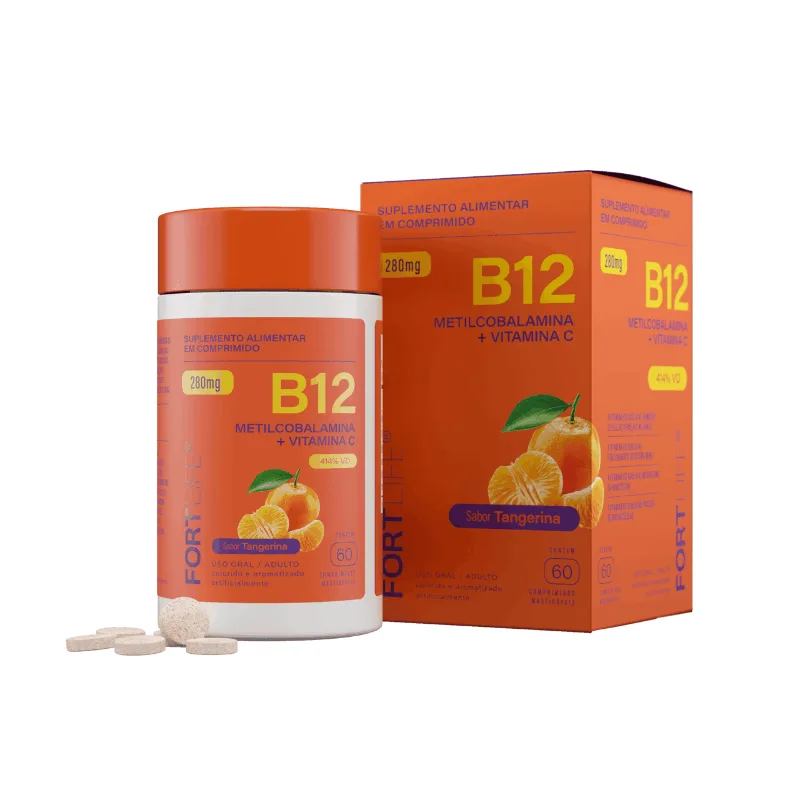 Vitamina B12 Tangerina 280mg 60 Comprimidos Mastigáveis