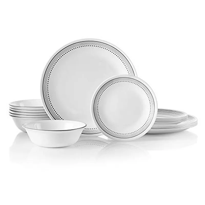 Conjunto de louça Corelle de 18 peças para 6, resistente a lascas, cinza místico
