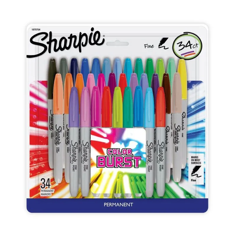 Marcador permanente Sharpie fino c/ 34 coleção Color Burst