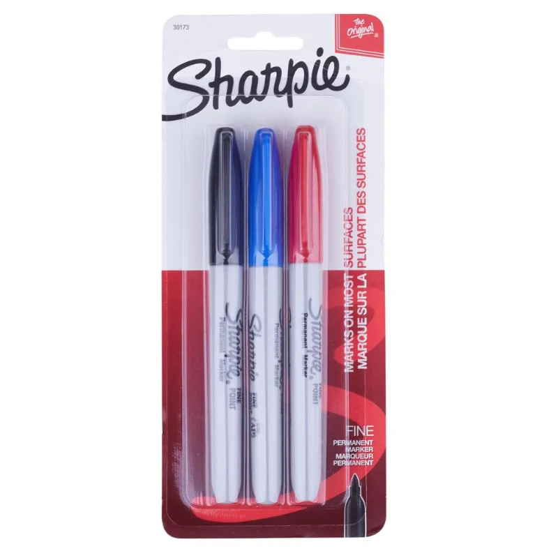 Marcador Permanente Ponta Fina com 3 Cores Sharpie